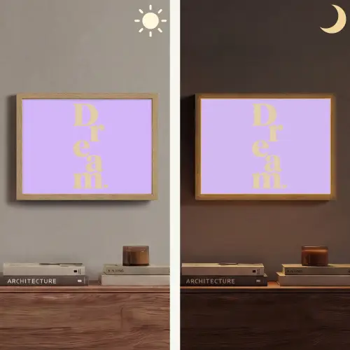 Dream - Paars - Typografisch Light Box met batterij (Wandlamp) middel -sfeer3