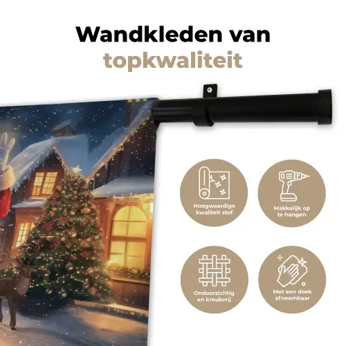 Kerstman - Dorp - Hert - Donker Wandkleed katoen klein -sfeer2