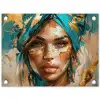 Vrouw - Portret - Goud - Luxe - Blauw tuinposter los doek klein -3d