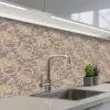 Oosters - Bloemen - Beige - Grijs keuken achterwand 2 middel 871 -3d_schuin