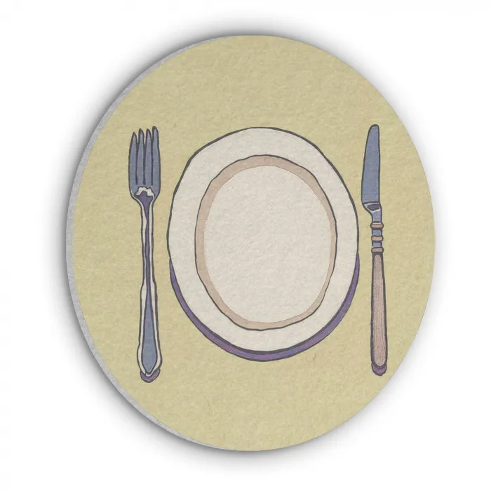 Illustratie - Bord - Bestek - Beige Akoestische PET Vilt - Rond klein -3d