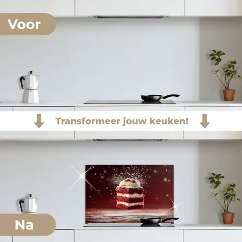 Rode - Velvet - Taart - Eten keuken achterwand spatscherm klein -voor_na_NL