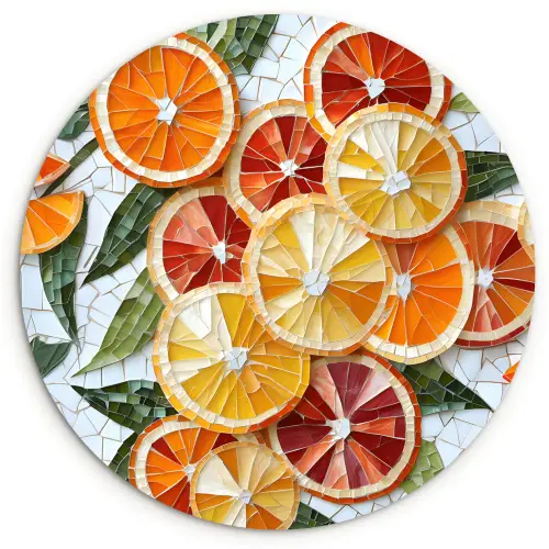 Schijfjes - Fruit - Oranje - Mozaïek Wandcirkel kunststof plaat 5mm dik klein -3d
