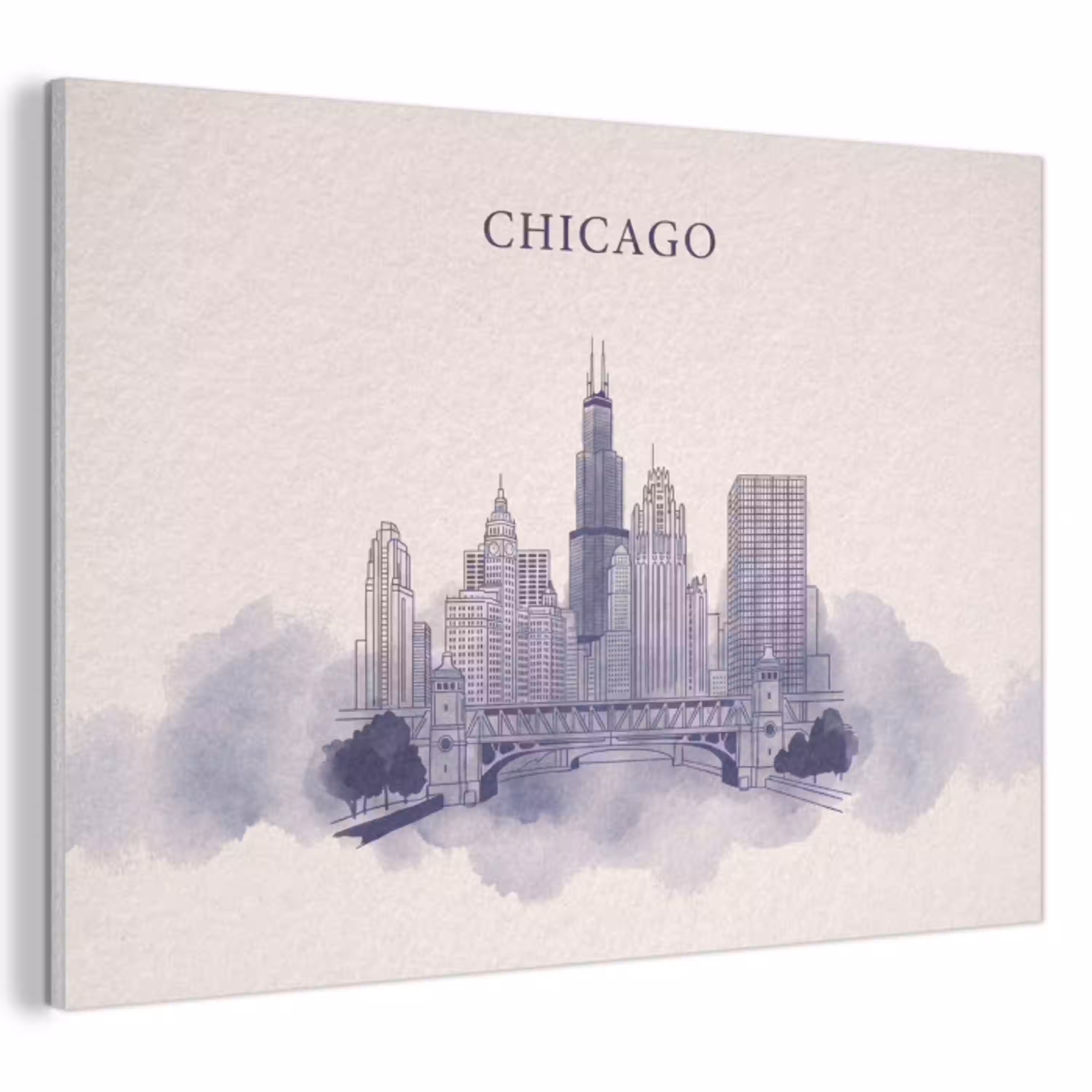 Stad - Skyline - Architectuur - Lijntekening - Blauw PET vilt klein -3d