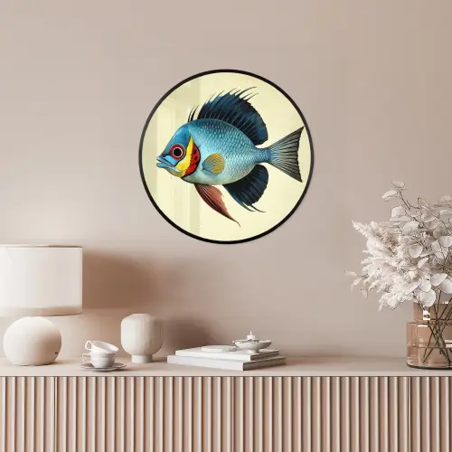 Blauw - Kieuwen - Vis - Illustratie Fotolijst rond zonder passe partout klein -sfeer3
