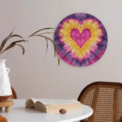 Tie dye - Hartvorm - Vlammen - Oranje Akoestische PET Vilt - Rond klein -sfeer3