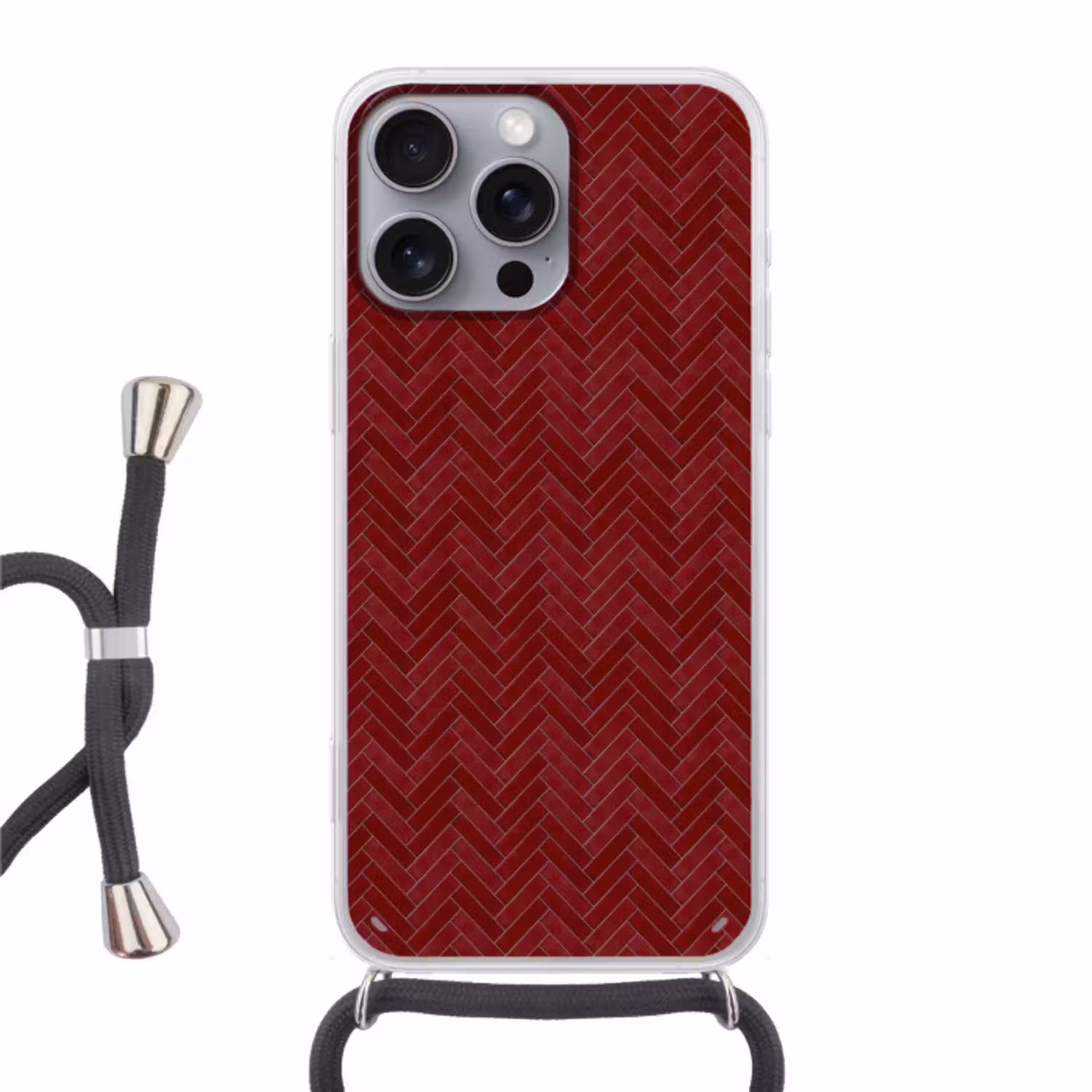 Visgraat - Wandtegel - Bordeaux - Rood Hoesje iPhone 16 Pro Max met koord klein 804 -3d