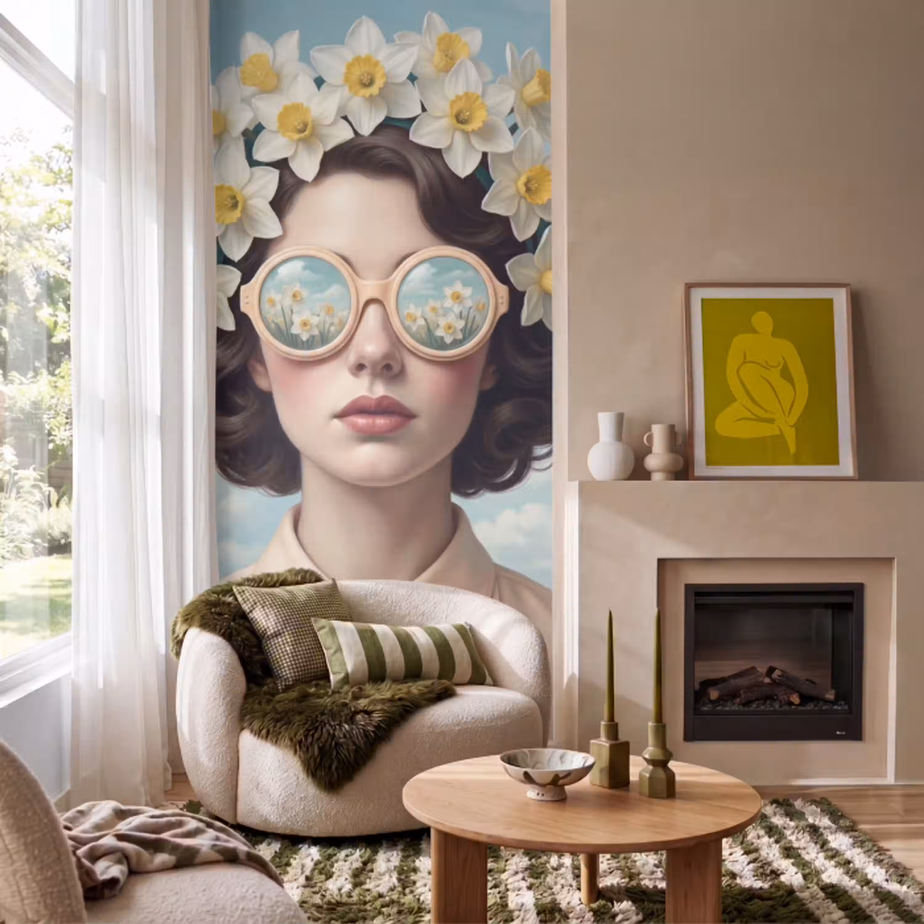 Vrouw - Narcissen - Geel Behang Vlies klein -sfeer2