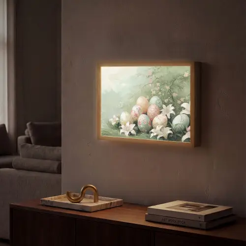 Paaseieren - Pasteltinten - Bloemen Light Box met batterij (Wandlamp) middel -sfeer1
