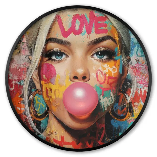 Photo Frame Round - Woman - Chewing gum - Graffiti - Love