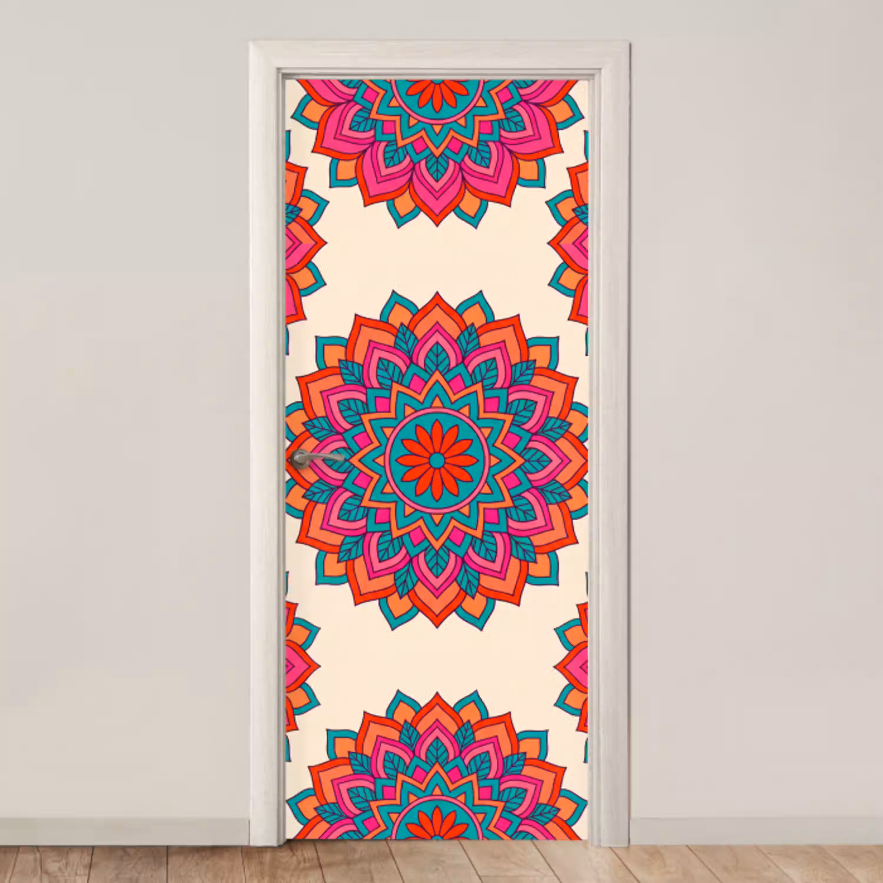 Mandala - Patroon - Abstract - Kleurrijk - Modern deurposter klein -3d_beige