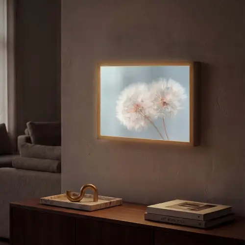 Paardenbloemen - Pluisjes - Wit Light Box met batterij (Wandlamp) middel -sfeer1