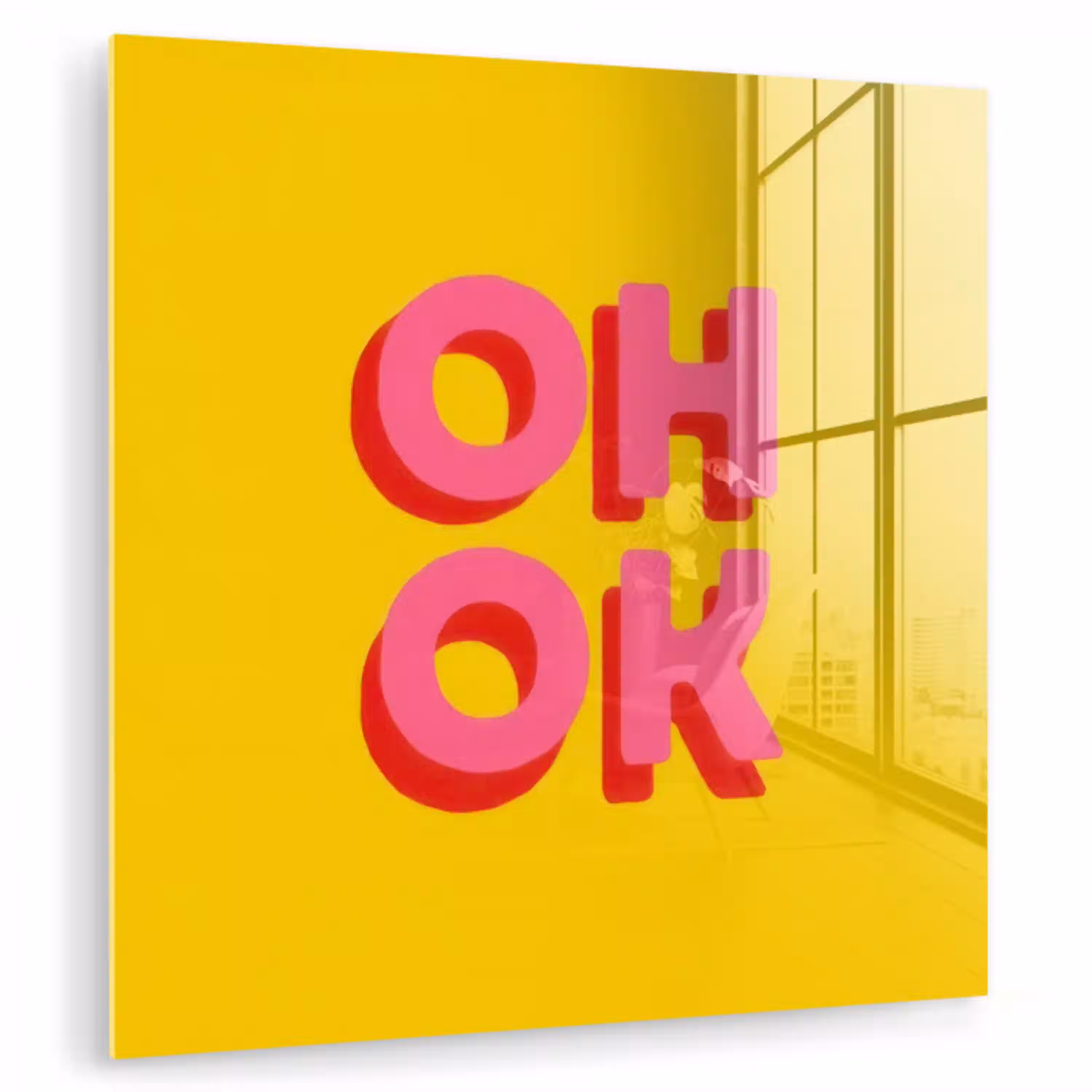 Oh ok - 3D - Geel - Roze plexiglas 5mm klein -zzzproduct_nieuw