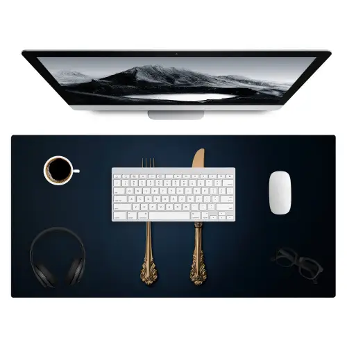 Bestek - Donkerblauw - Goud Muismat XXL klein -3d