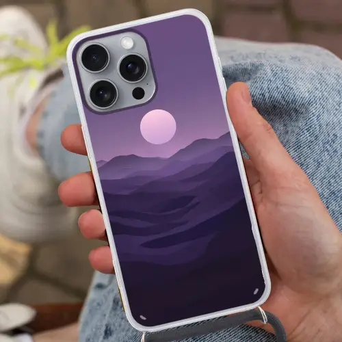 Heuvels - Paars - Mist - Zon Hoesje iPhone 16 Pro Max met koord klein -sfeer3