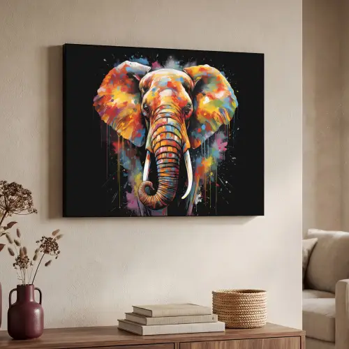 Olifant - Graffiti - Zwart - Dieren - Kleuren Textielframe zwart klein -sfeer3