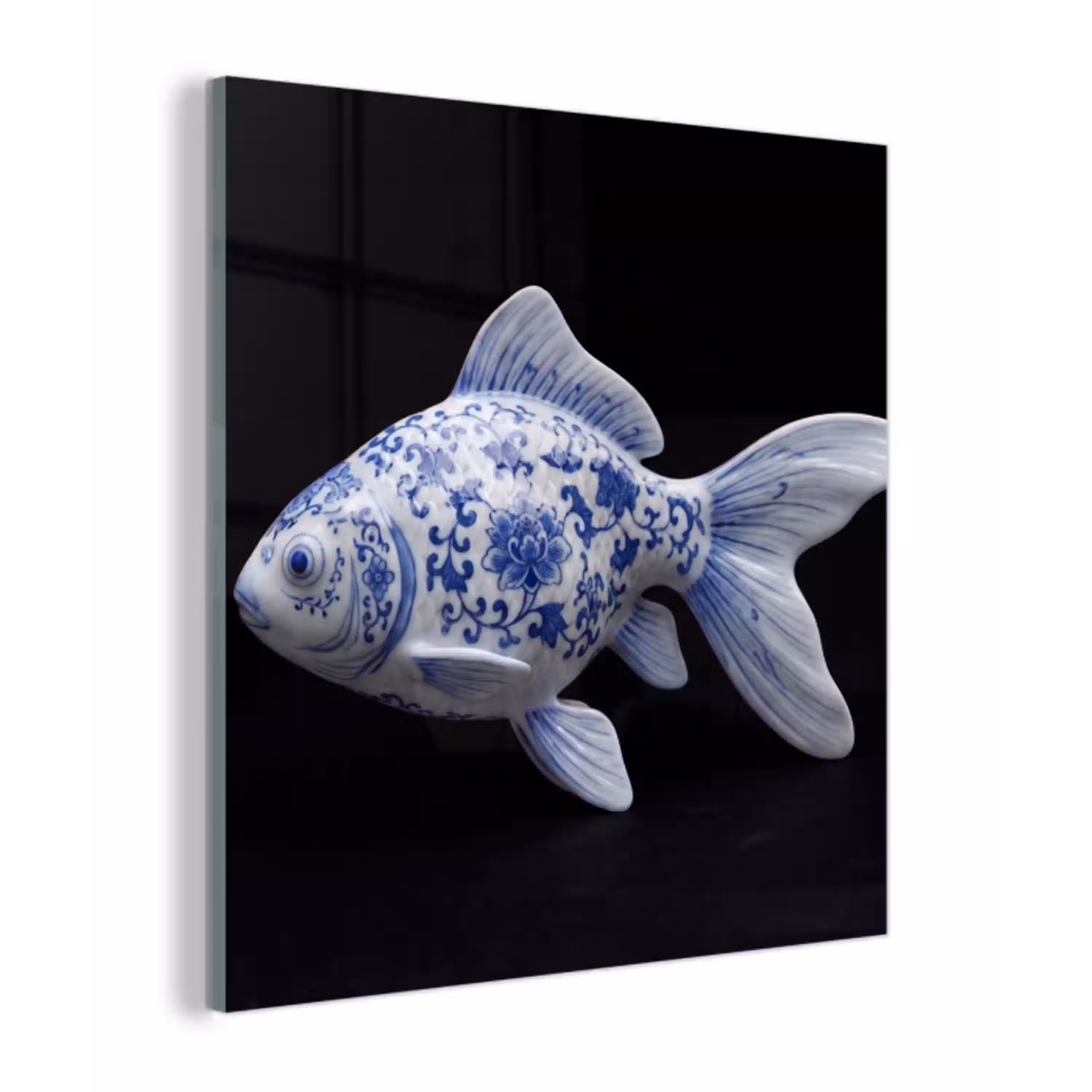 Porselein - Goudvis - Delfts - Blauw plexiglas 5mm klein -z3d