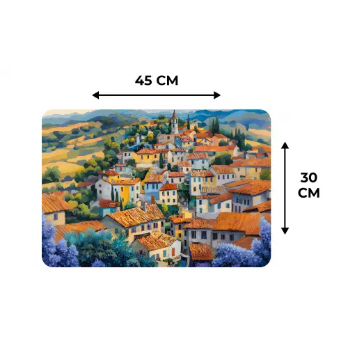 Dorp - Heuvels - Landschap - Bomen Placemat vinyl groot -specs