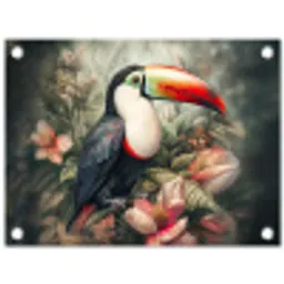 Toekan - Vogels - Bloemen - Planten - Tropisch tuinposter los doek klein -3d