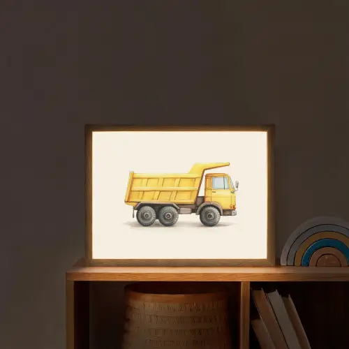 Kiepwagen - Geel - Illustratie Light Box met batterij (Wandlamp kind) middel -sfeer1_kind