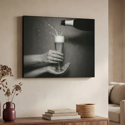 Champagnefles - Glas - Minimalistisch - Spetters Textielframe zwart klein -sfeer3