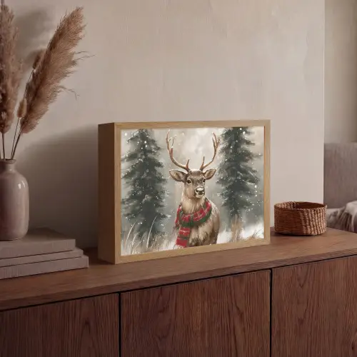 Winter - Bos - Rendier - Donker Light Box met batterij (Wandlamp) middel -sfeer2