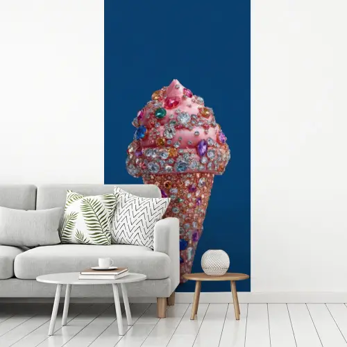 Ijsje - Hoorntje - Steentjes - Blauw fotobehang vinyl groot -woonkamer
