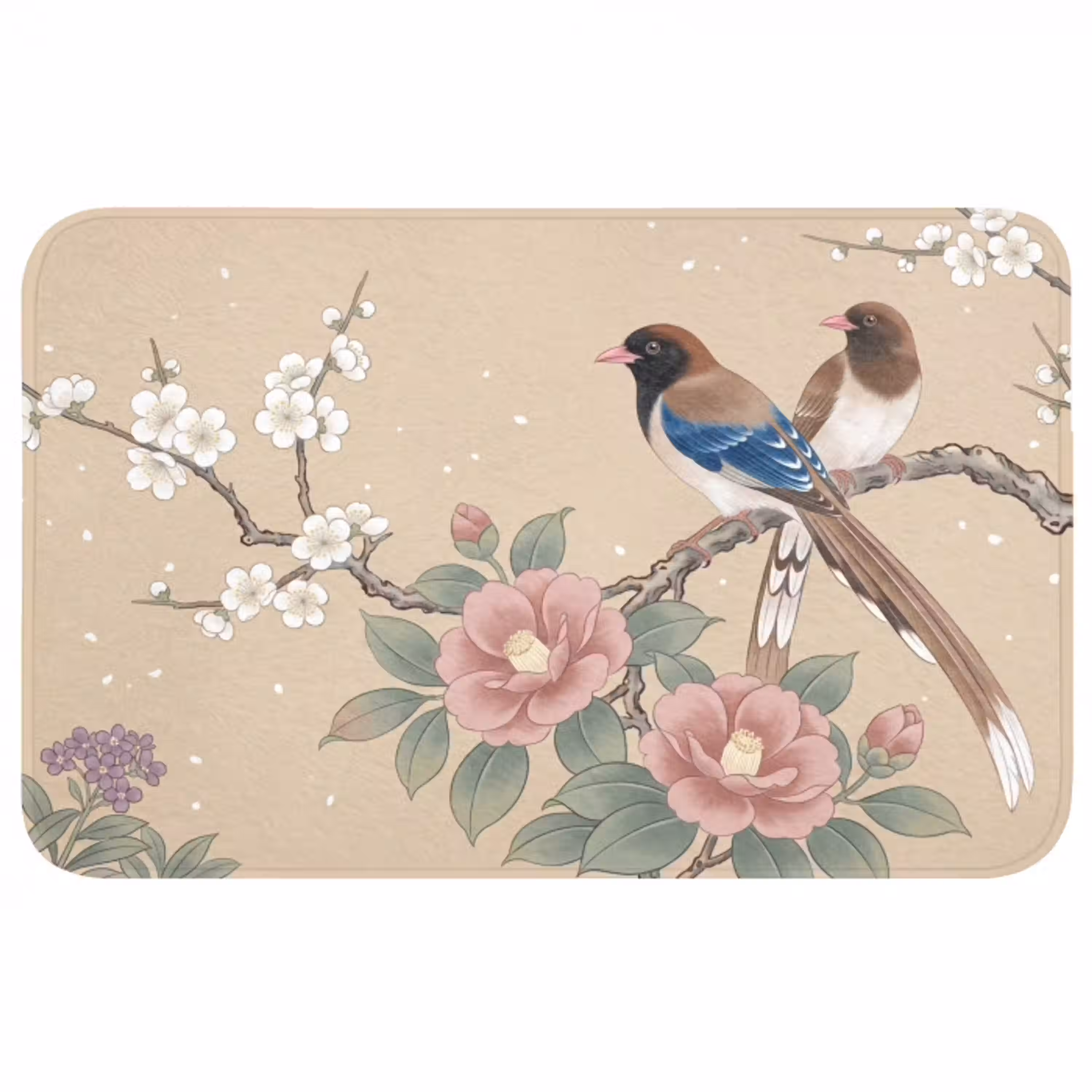Bloemen - Vogels - Bloemen Badmat middel -3d