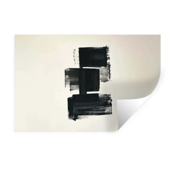 Rechthoeken - Penseelstreken - Abstract - Zwart Muursticker klein -3d