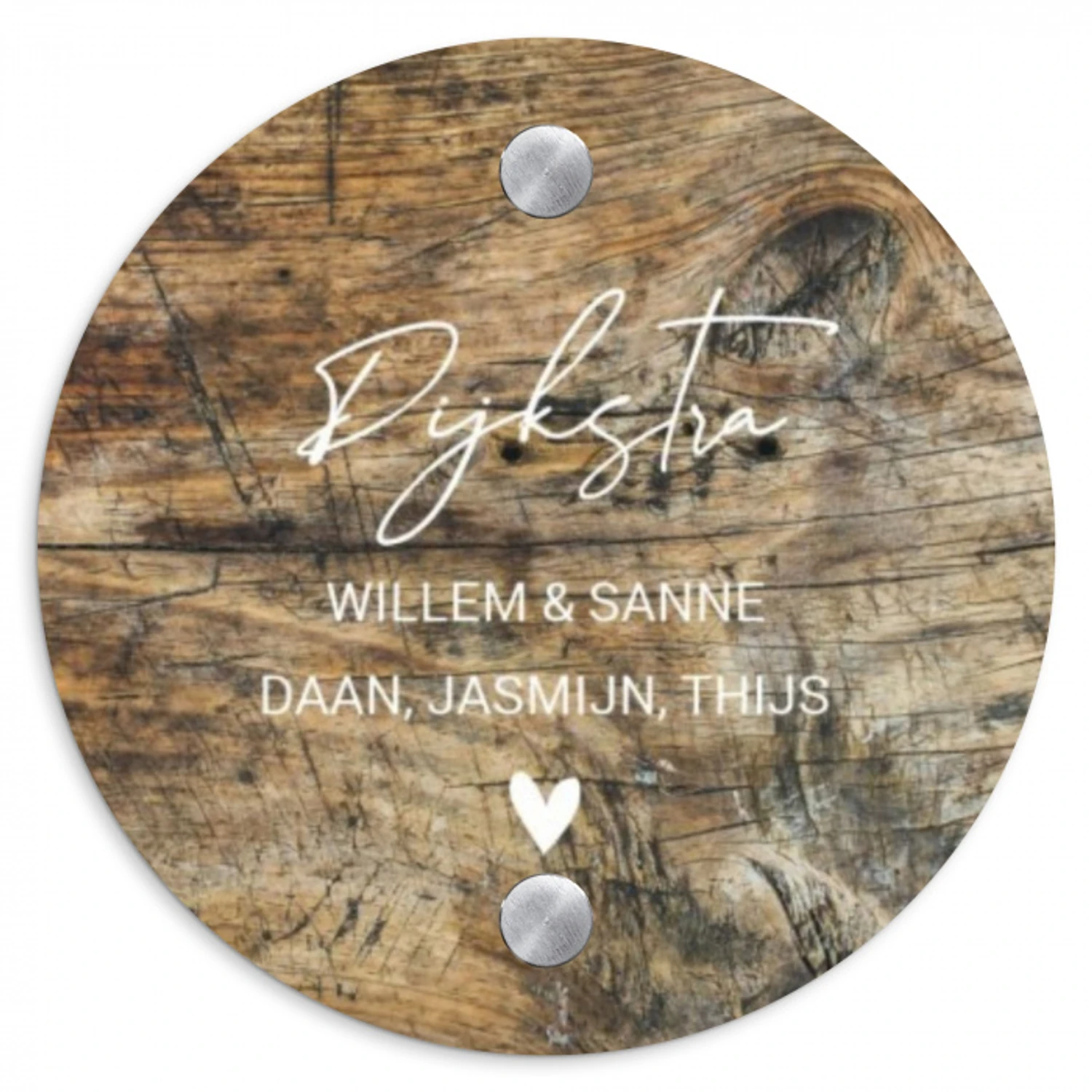 Verweerd hout - Sierlijk Naambord Rond klein -3d