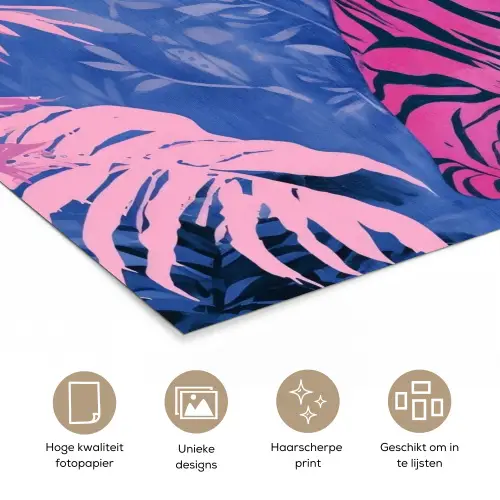 Tijger - Roze - Bladeren - Jungle poster papier klein -closeup_NL
