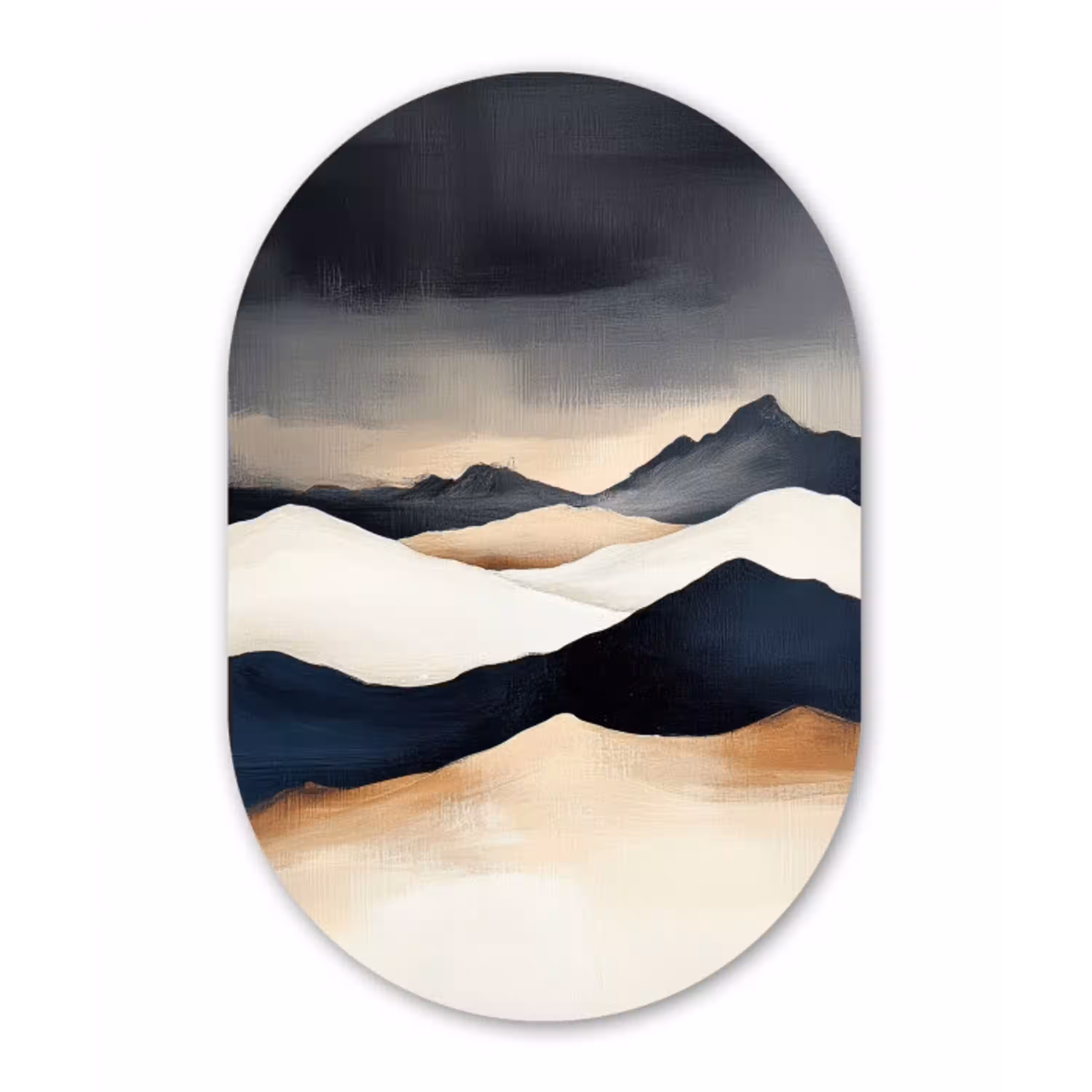 Bergen - Donkerblauw - Landschap Wandcirkel Ovaal Aluminium middel -3d
