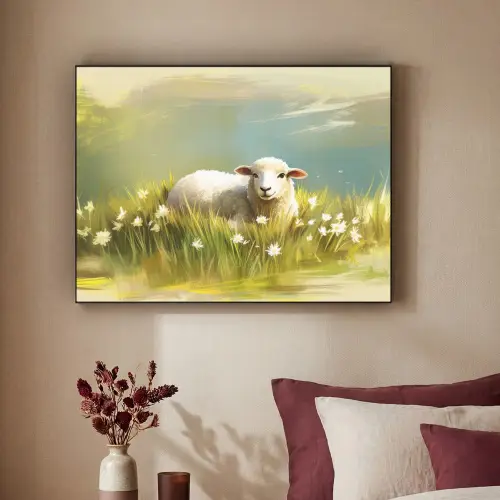 Schaap - Weide - Groen Textielframe zwart klein -sfeer1
