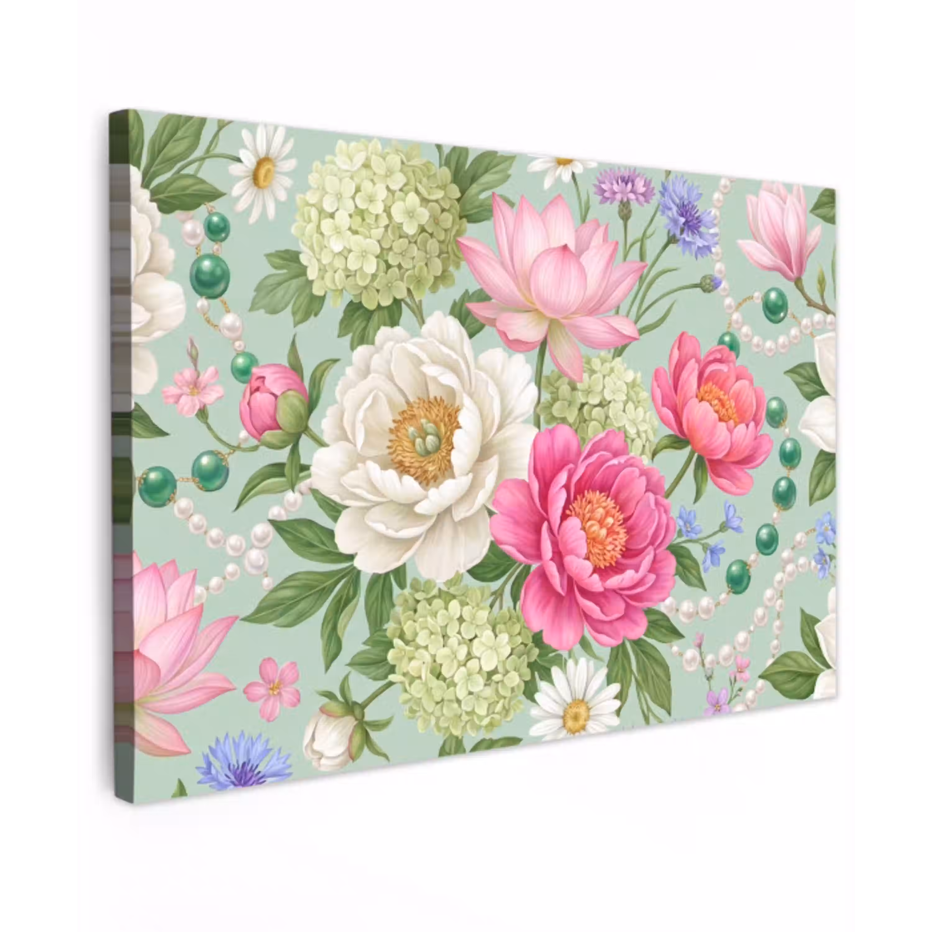 Bloemen - Patroon - Botanisch - Groen canvas 2cm klein -z3d