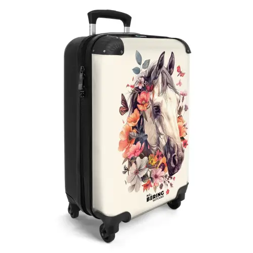 Wit paardenhoofd omringd door bloemen en vlinders Koffer - NBS - Handbagage middel -productfoto_3d
