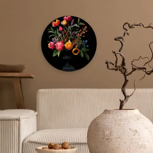 Tulpen - Bessen - Boeket - Vaas Wandcirkel kunststof plaat 5mm dik klein -sfeer1