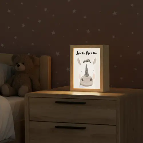 Neushoorn - Wilde dieren - Pastel kleuren Light Box met kabel (Kinderlampje) klein -sfeer1_kind