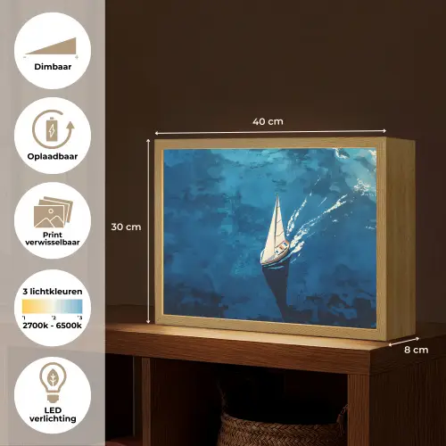 Zeilboot - Water - Abstract - Schaduw Light Box met batterij (Wandlamp) middel -USP_websiteoverzichtNL
