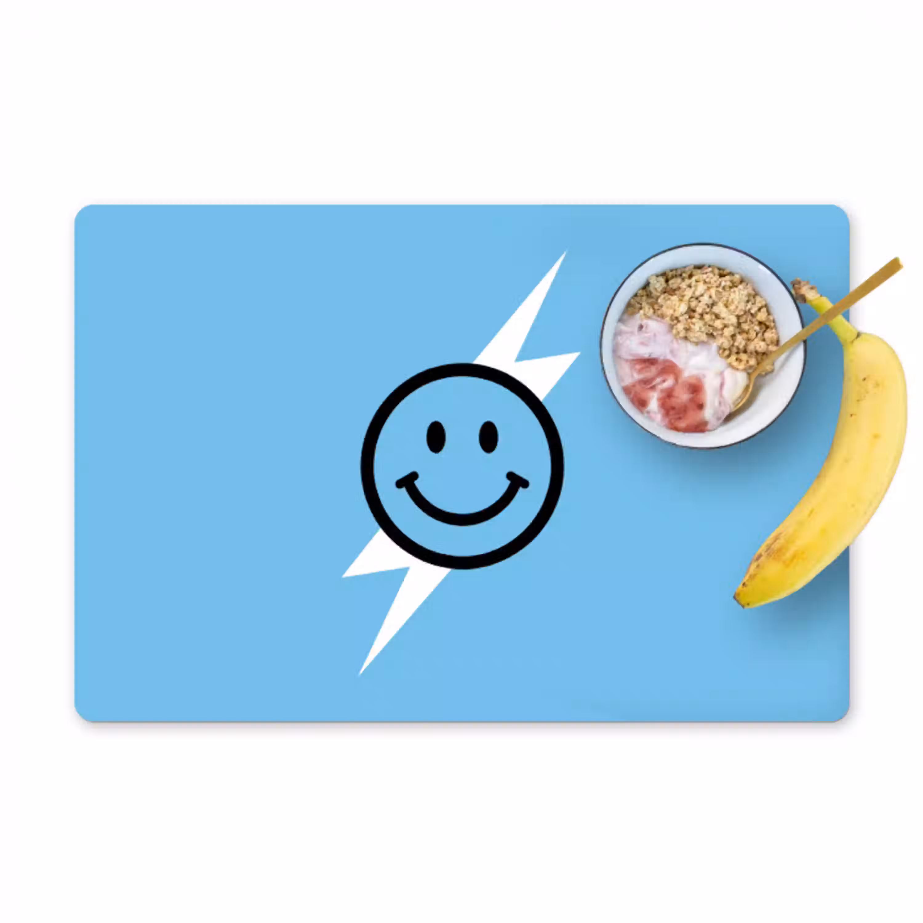 Smiley - Blauw - Bliksem Placemat vinyl groot -zzzproduct_Kitchenyeah-website