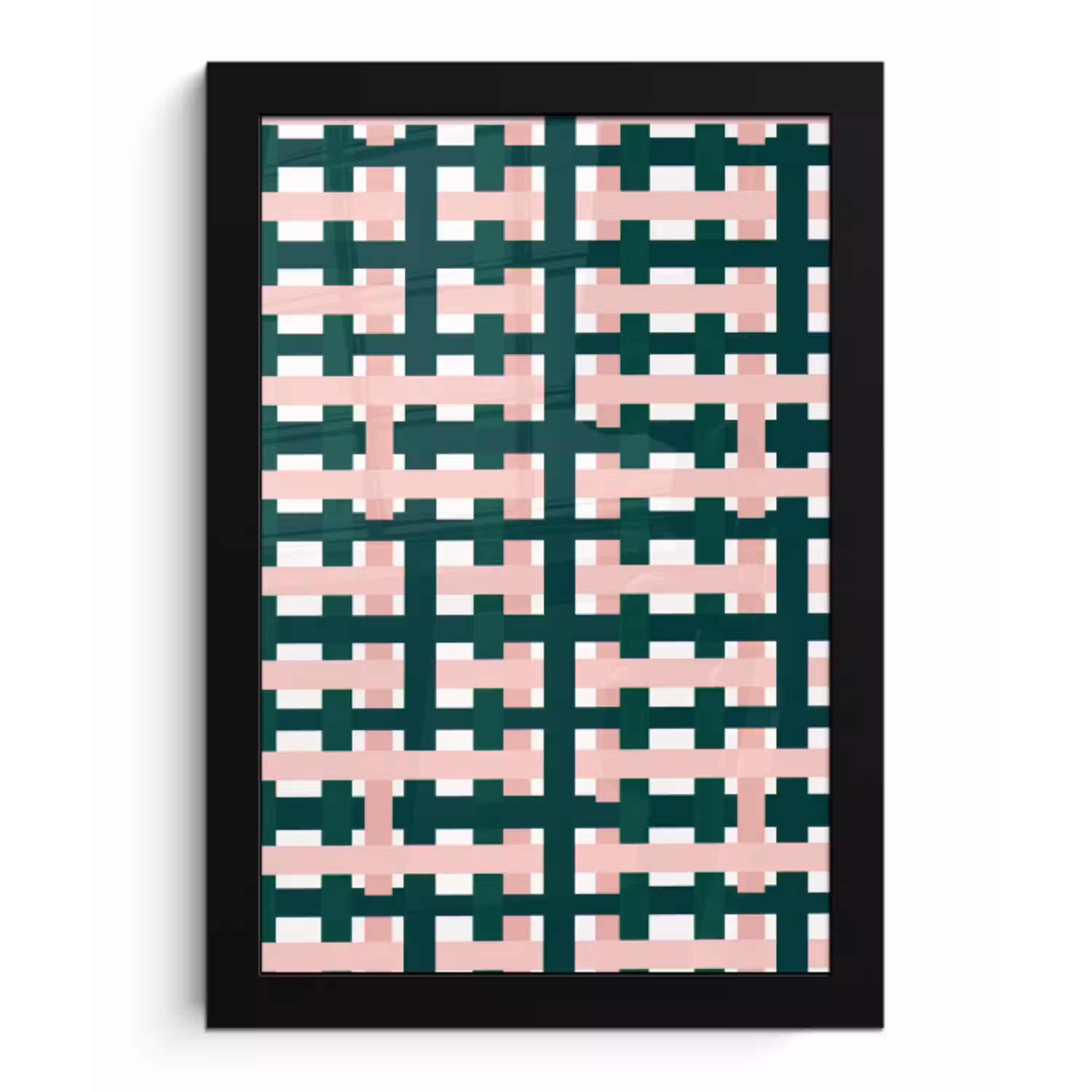 Vlechtpatroon - Groen - Roze - Grafisch fotolijst zwart zonder passe partout klein 224 -3d