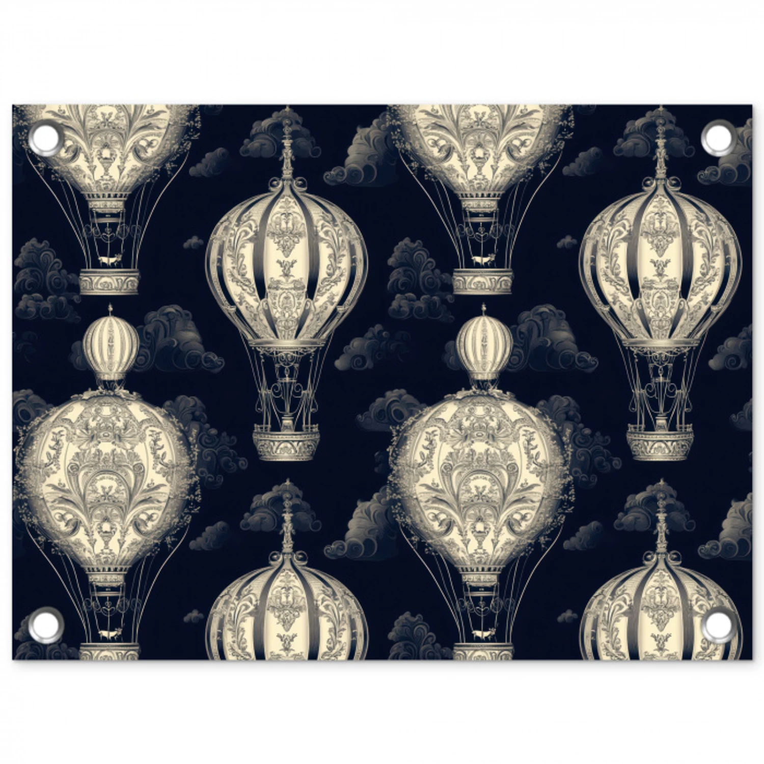Luchtballonnen - Wolken - Patroon - Donkerblauw tuinposter los doek klein 239 -3d