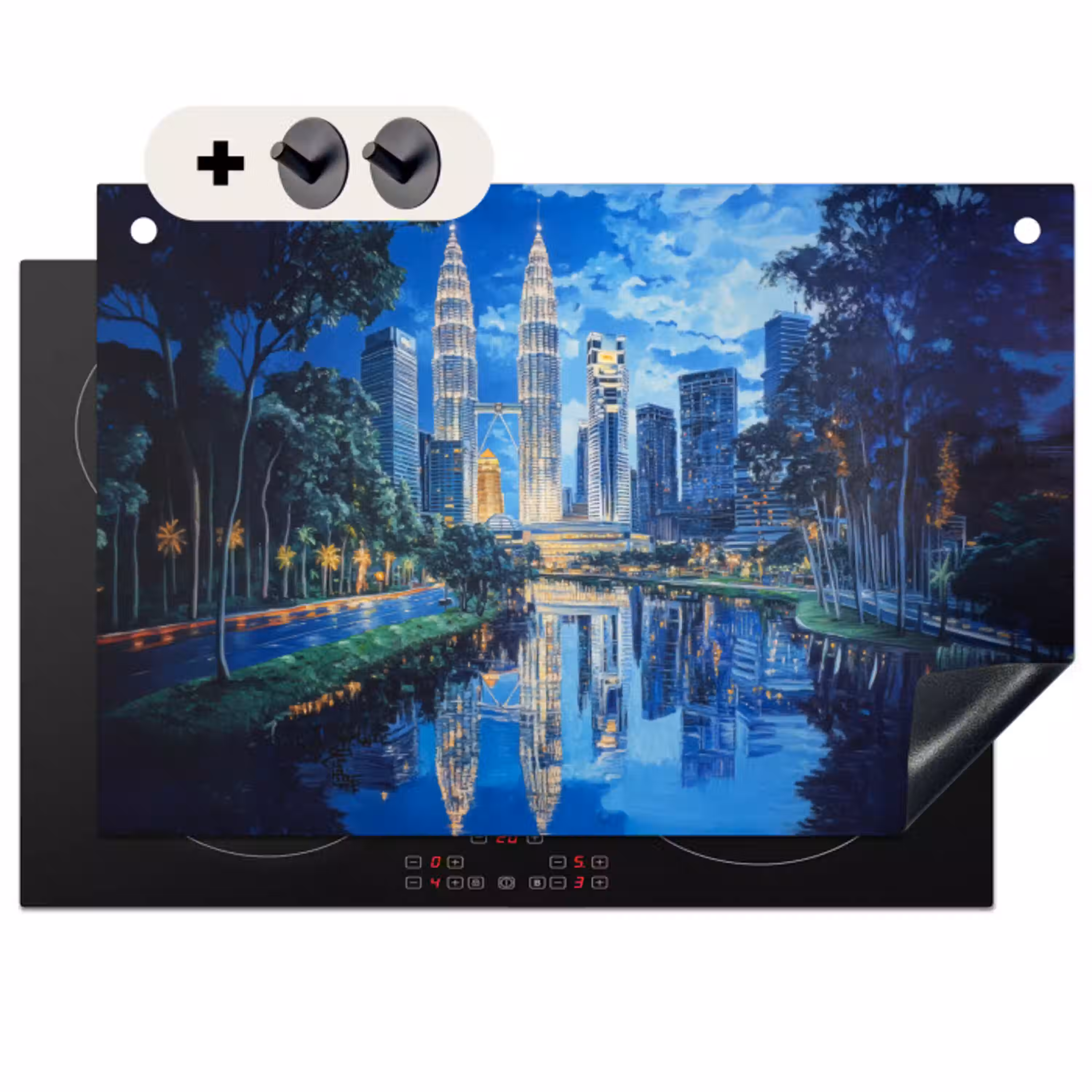 Stad Kuala Lumpur - Skyline - Wolkenkrabbers - Water Inductie beschemer met haakjes klein -3d