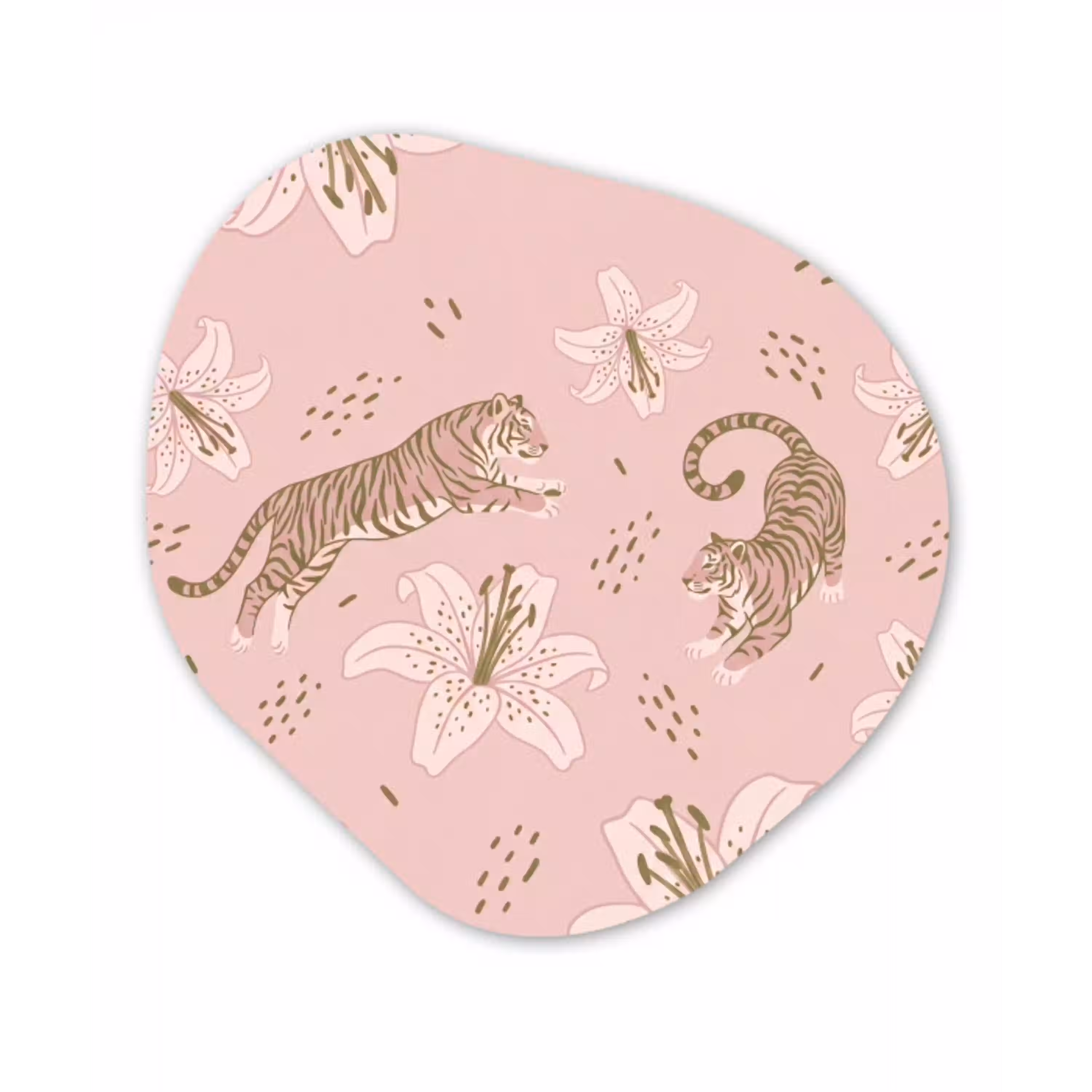 Kat - Springend - Bloemen - Abstract - Roze Wandcirkel Organisch Aluminium middel -3d