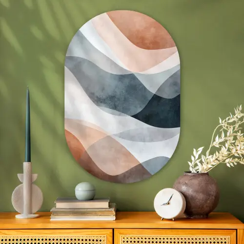 Abstract - Golven - Blauw Wandcirkel Ovaal Glas middel -sfeer2