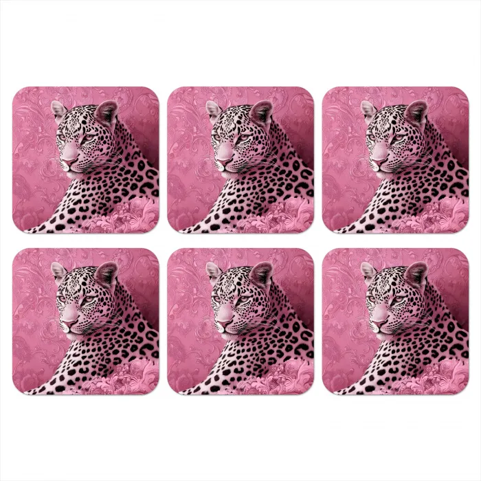 Panter - Luxe - Roze onderzetter kurk middel -3d
