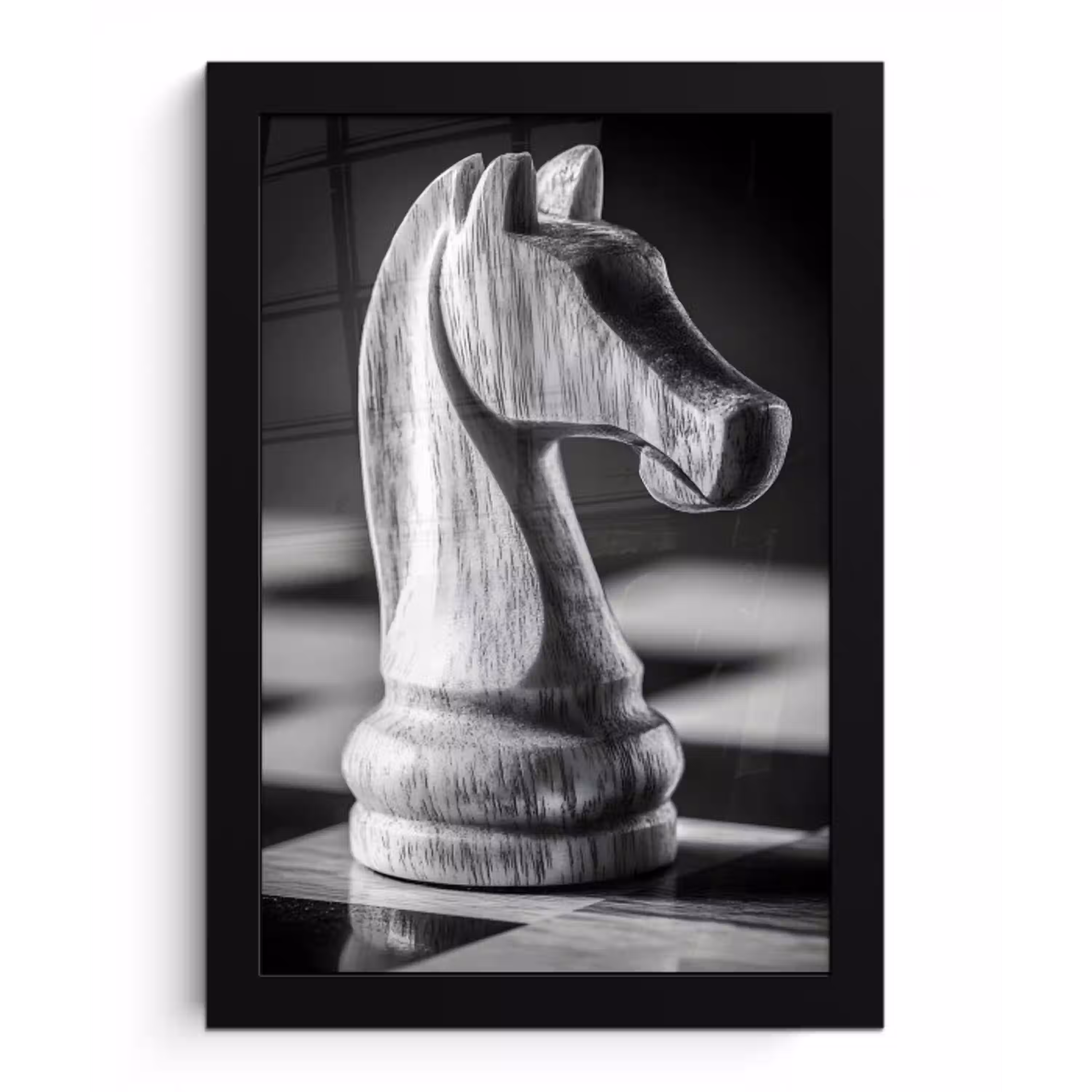 Paard - Hout - Schaalbord - Zwart fotolijst zwart zonder passe partout klein -3d