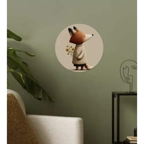 Vos - Gele bloemen - Minimalistisch Wandcirkel behangsticker klein -sfeer2