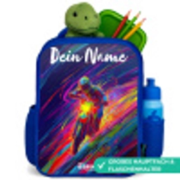 Crossmotor - Neonkleuren - Lijnen - Helm Kinderrugzak - Blauw middel -inhoud_DE