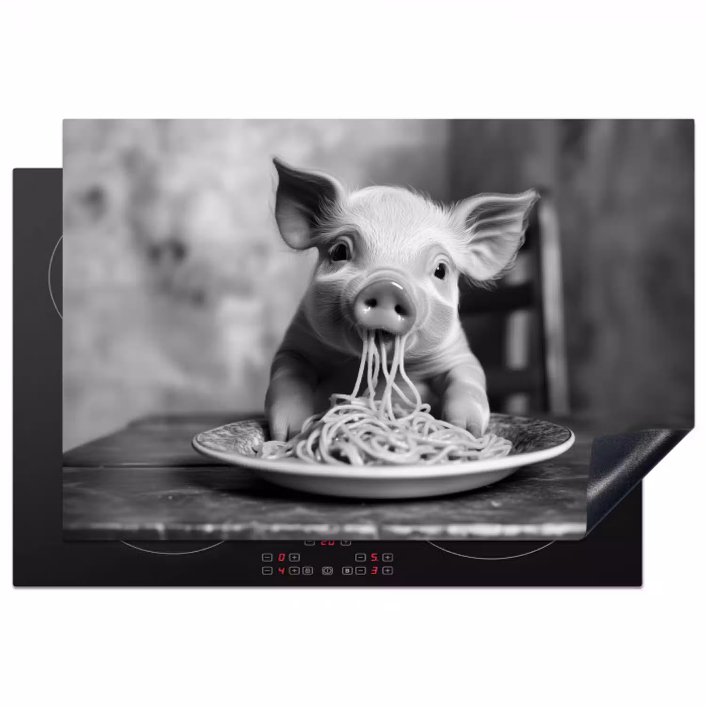 Varken - Schattig - Spaghetti - Zwart wit - Dier Inductie beschermer vinyl 3mm klein -3d