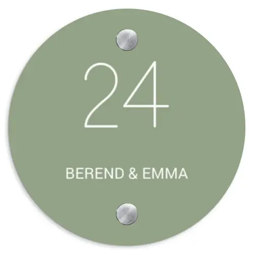 Effen olijfgroen - Sierlijk Naambord Rond klein -3d